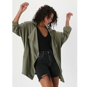 Lulus Lucky Break Olive Green Oversized Jacket Size XS Style# C12173 Chic Boho